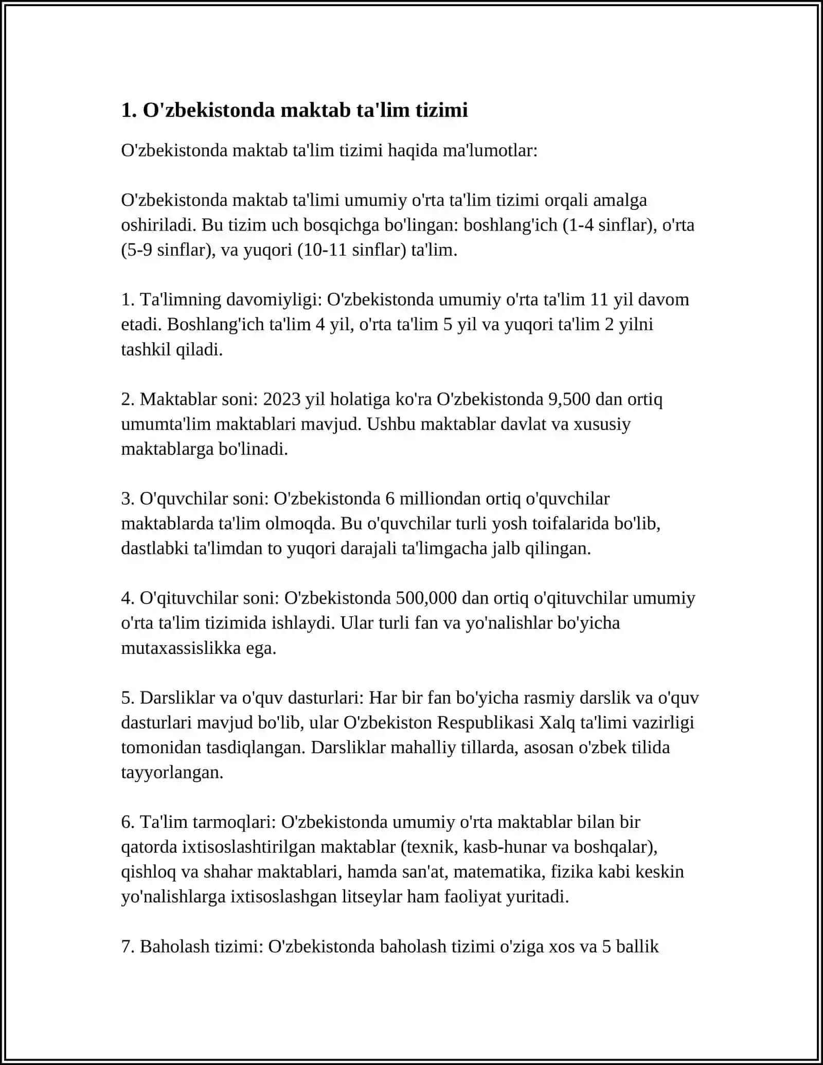 MUSTAQIL ISH Mavzu: ÒZBEKISTONDA TALIM 3