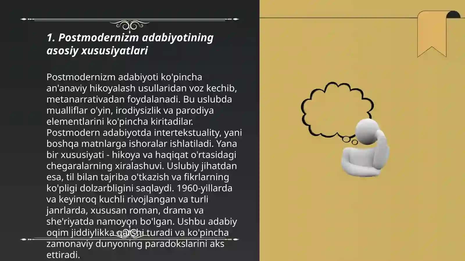 Postmodernizm adabiyoti. U.Eko ijodi 3