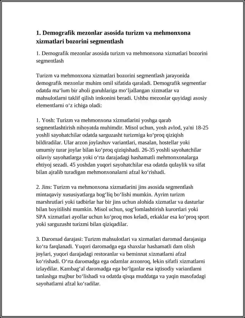 TURIZM VA MEHMONXONA XIZMATLARI BOZORINI SEGMENTLASH 3