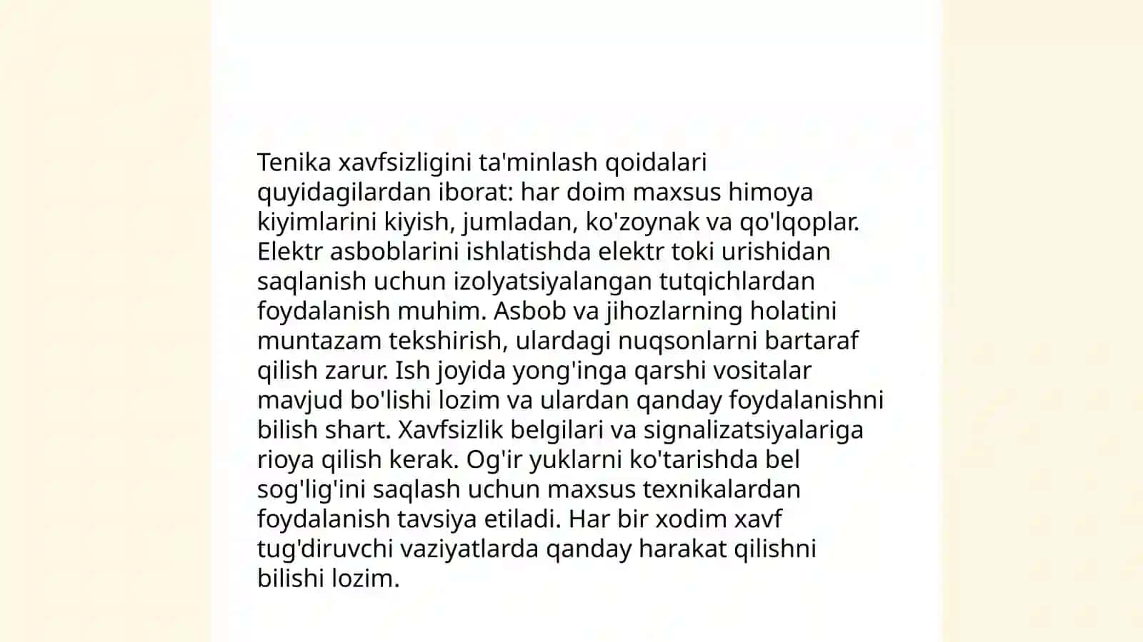 Tenika xavfsizligi qoidalar bn tanishish 3