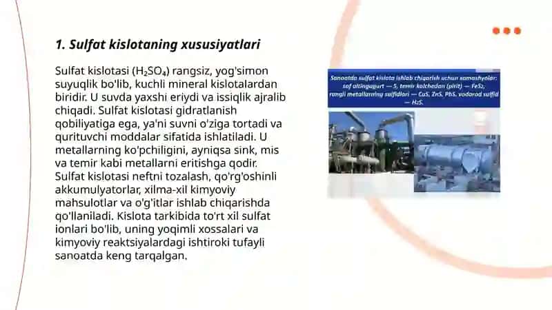 Sulfat kislota ishlab chiqarishning mineral usuli 3