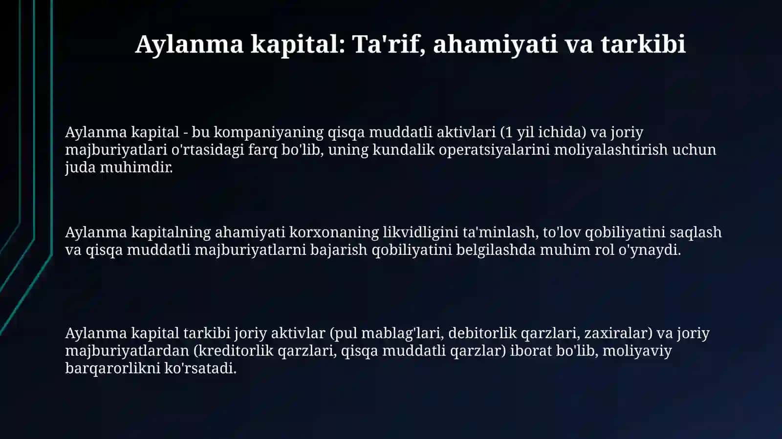 Aylanma kapital: Ta'rif, ahamiyati va tarkibi 3