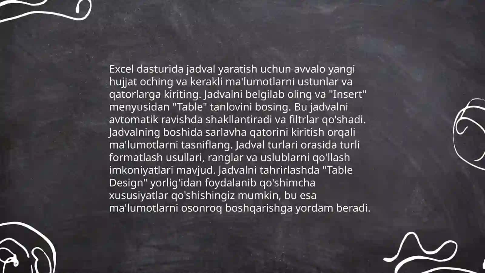 Excel dasturida jadval hodil qilish va uning ustida amallar bajarish 3
