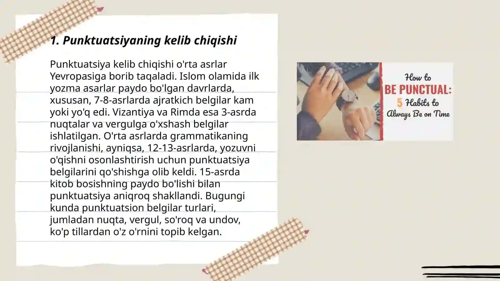 Punktuatsiya tarixi. Tinish belgilarining turlari 3