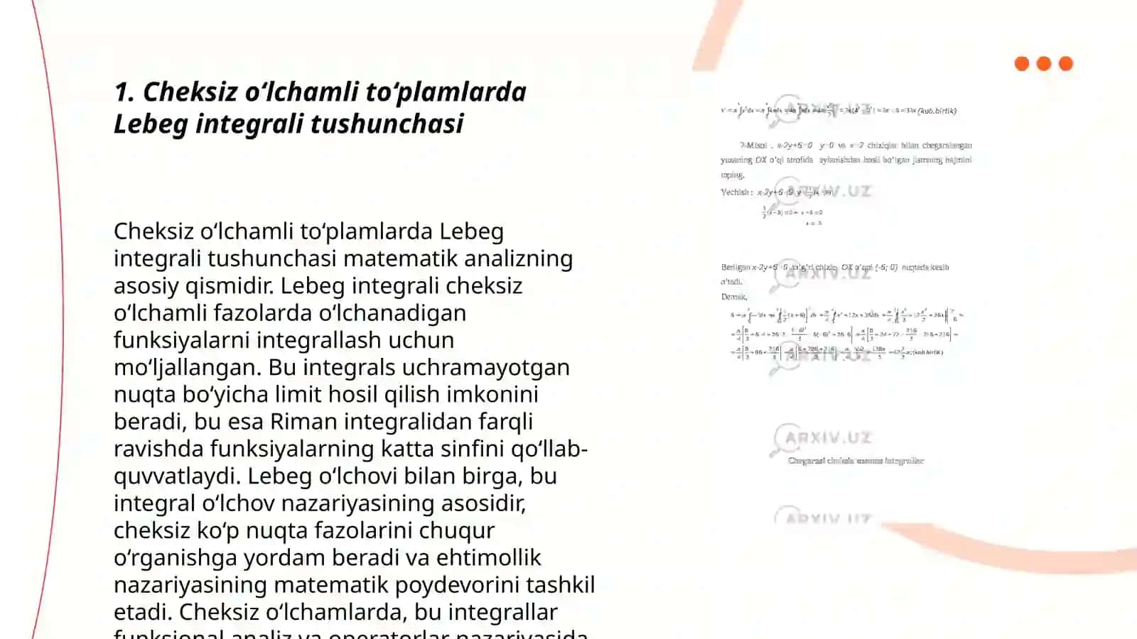 Cheksiz o‘lchamli to‘plamlarda Lebeg integrali 3