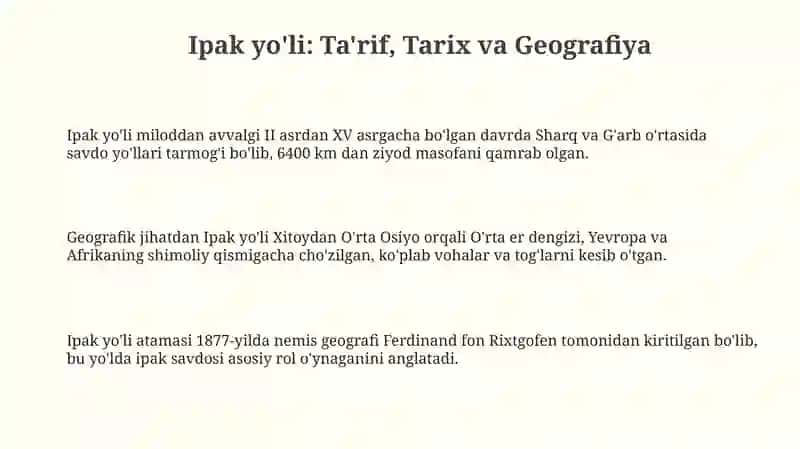 Ipak yo'li: Ta'rif, Tarix va Geografiya 3