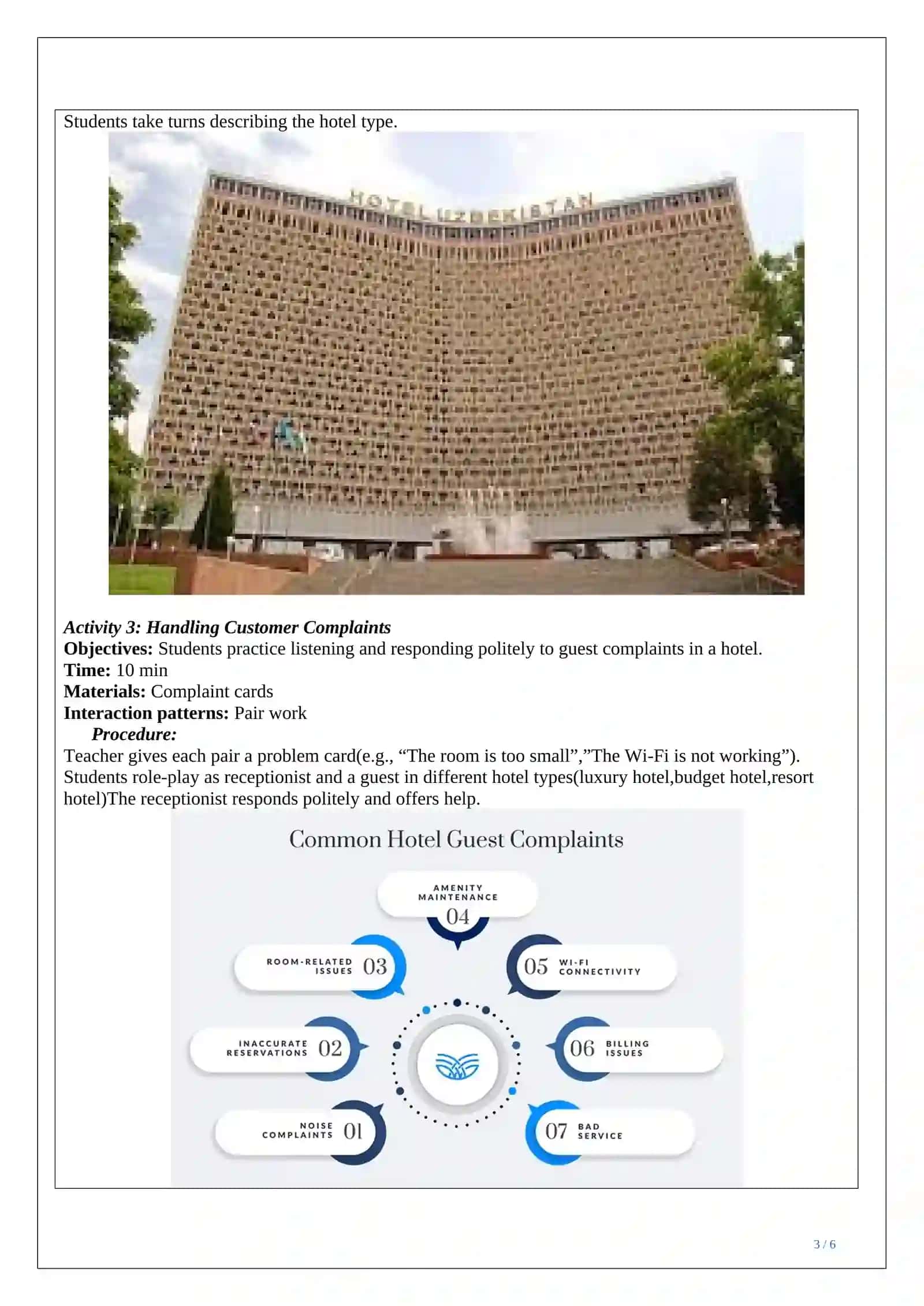LESSON PLAN ESP hotel types 3
