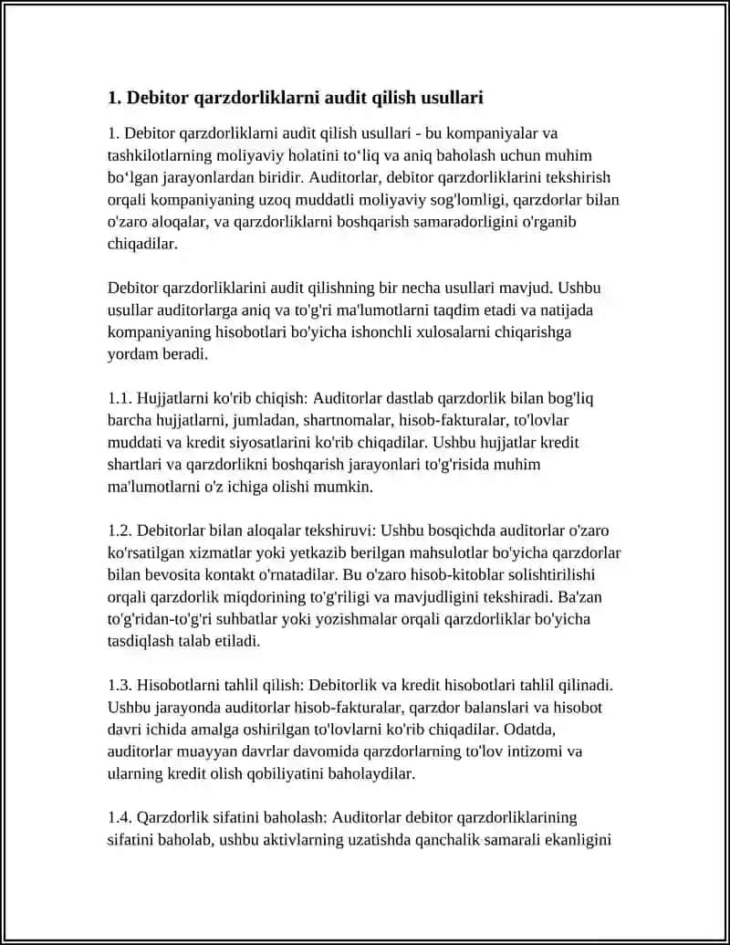 DEBITORLAR, KREDITORLAR VA QIMMATLI QOG’OZLAR AUDITI 3