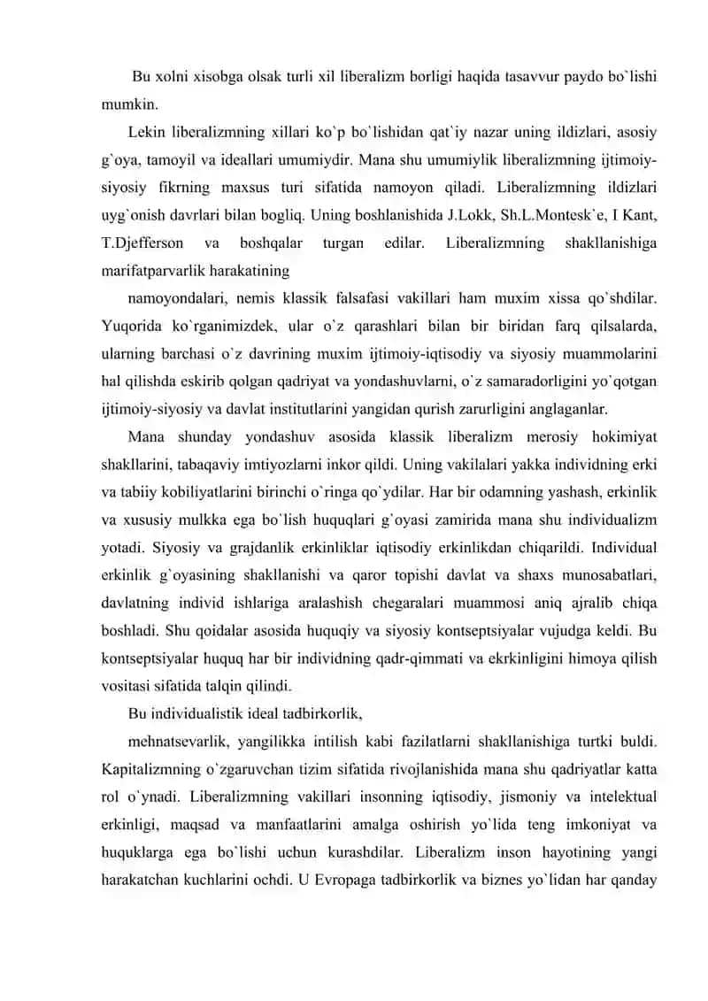 Liberalizm siyosiy va huquqiy g`oyalarining shakllanishi va rivojlanishi 3