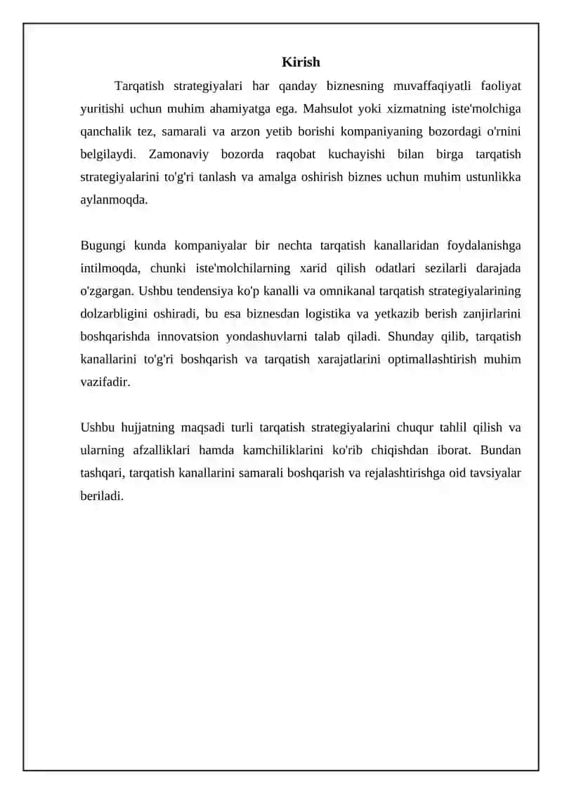 Taqsimot(distribyutsiya) strategiyasining turlari 3