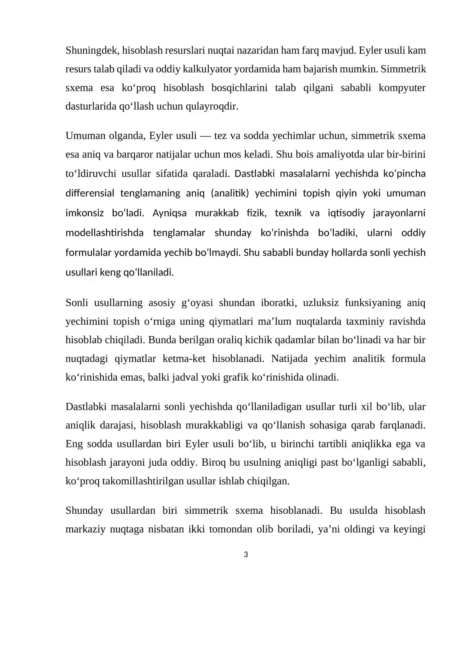 Dastlabki masala va uni sonli yechish uchun metodlar 3