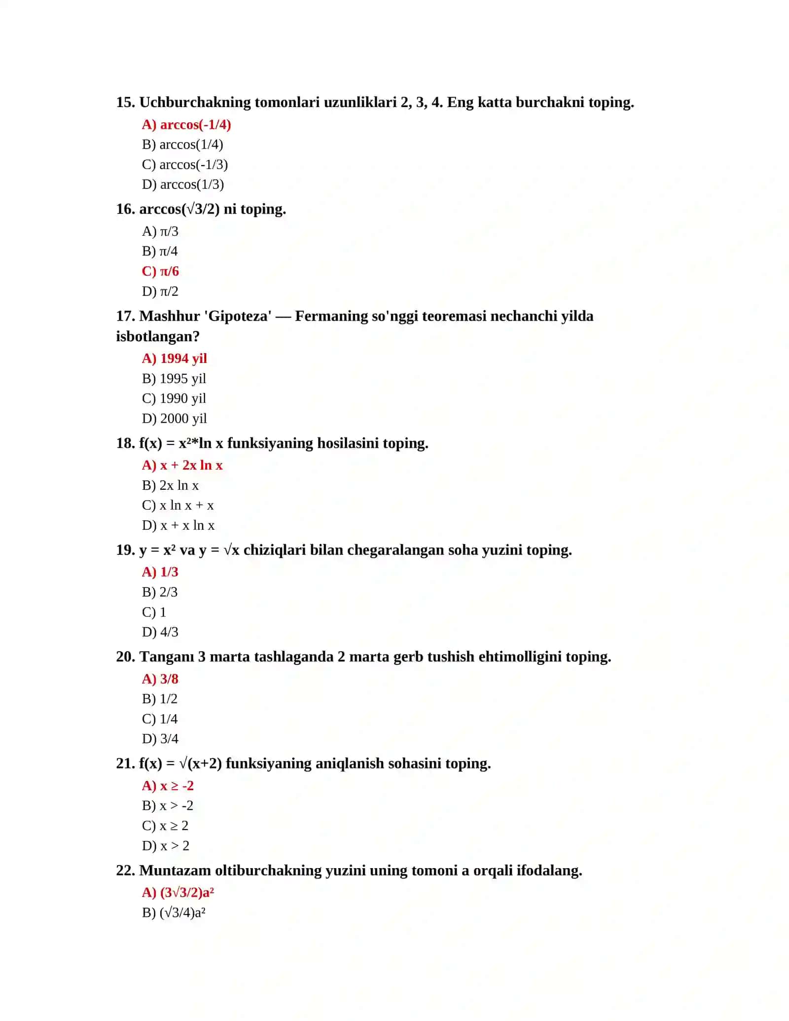 MATEMATIKA FANIDAN TEST TO'PLAMI 500 TA 3