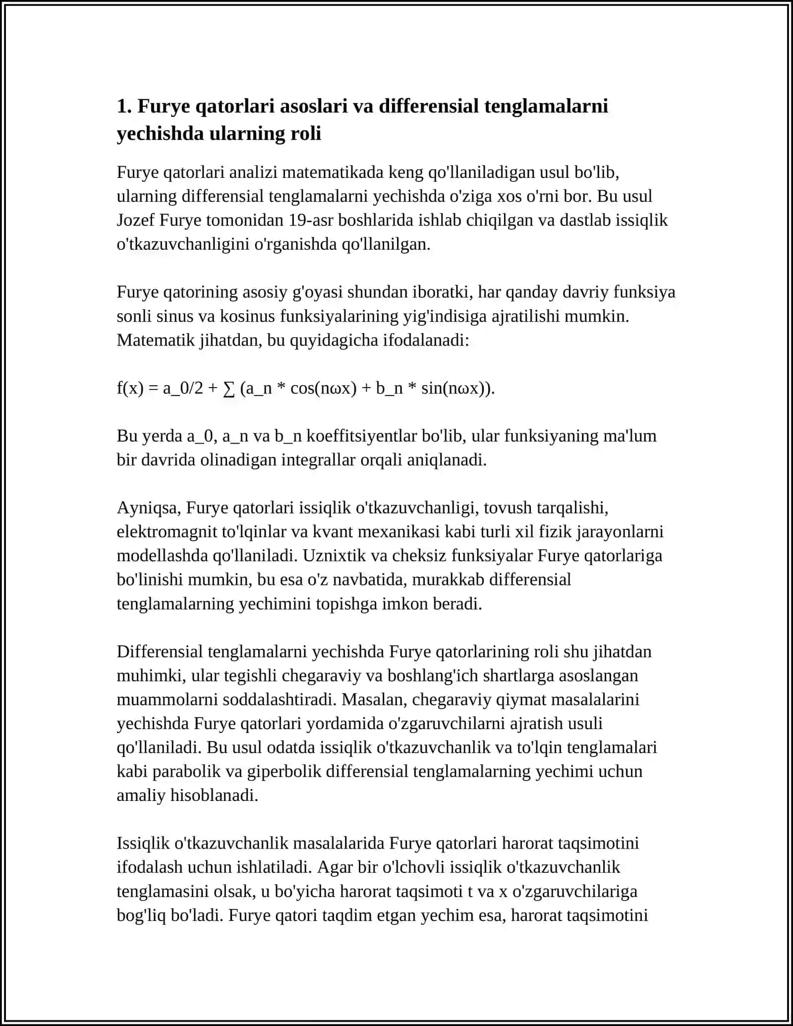 DIFFERENSIAL TENGLAMALARNI YECHISHDA FURYE QATORLARINING QO‘LLANISHI 3