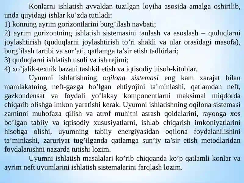 NEFT VA GAZ KONLARINING ISHLATISH SISTEMALARI VA ULARNI TATBIQ ETISHSHAROITLARI (1-ma’ruza) 3