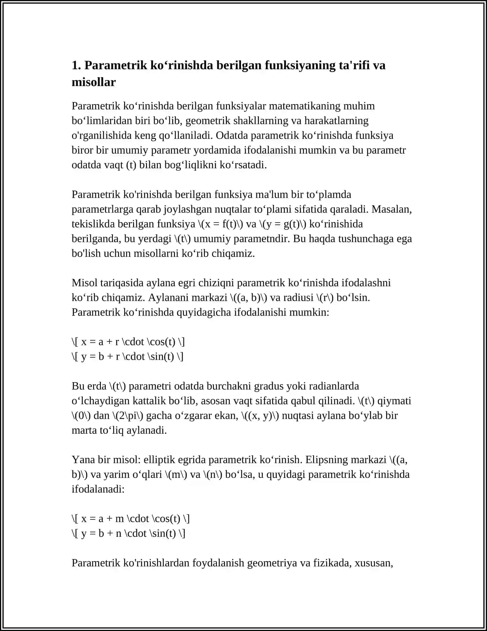 PARAMETRIK KÒRINISHDA BERILGAN FUNKSIYQ 3