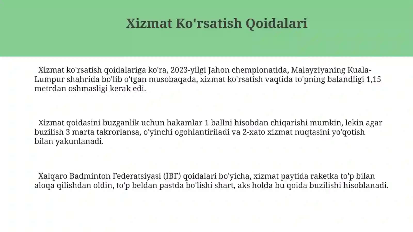 Badminton Hakamligining Asosiy Qoidalari 3