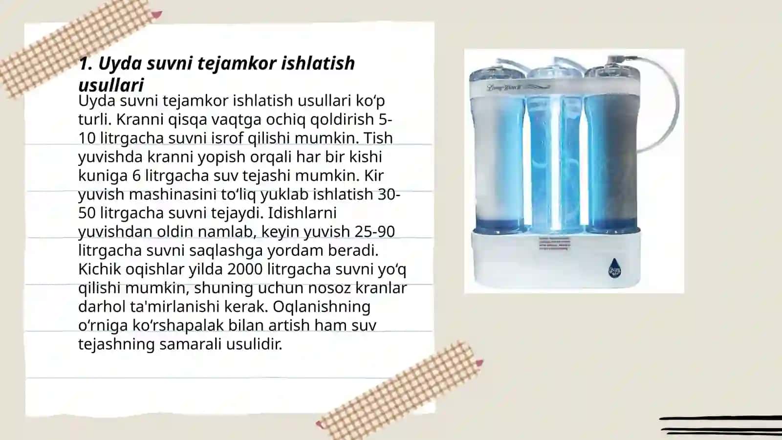 Uyda suvni tejamkor ishlatish usullari 3