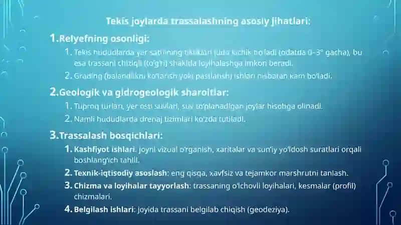 Tekis joylarda trassalash. Trassalash qoidalari. 3