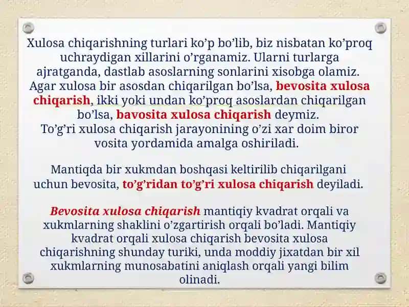 Xulosa chiqarishning umumiy mantiqiy tavsifi 3
