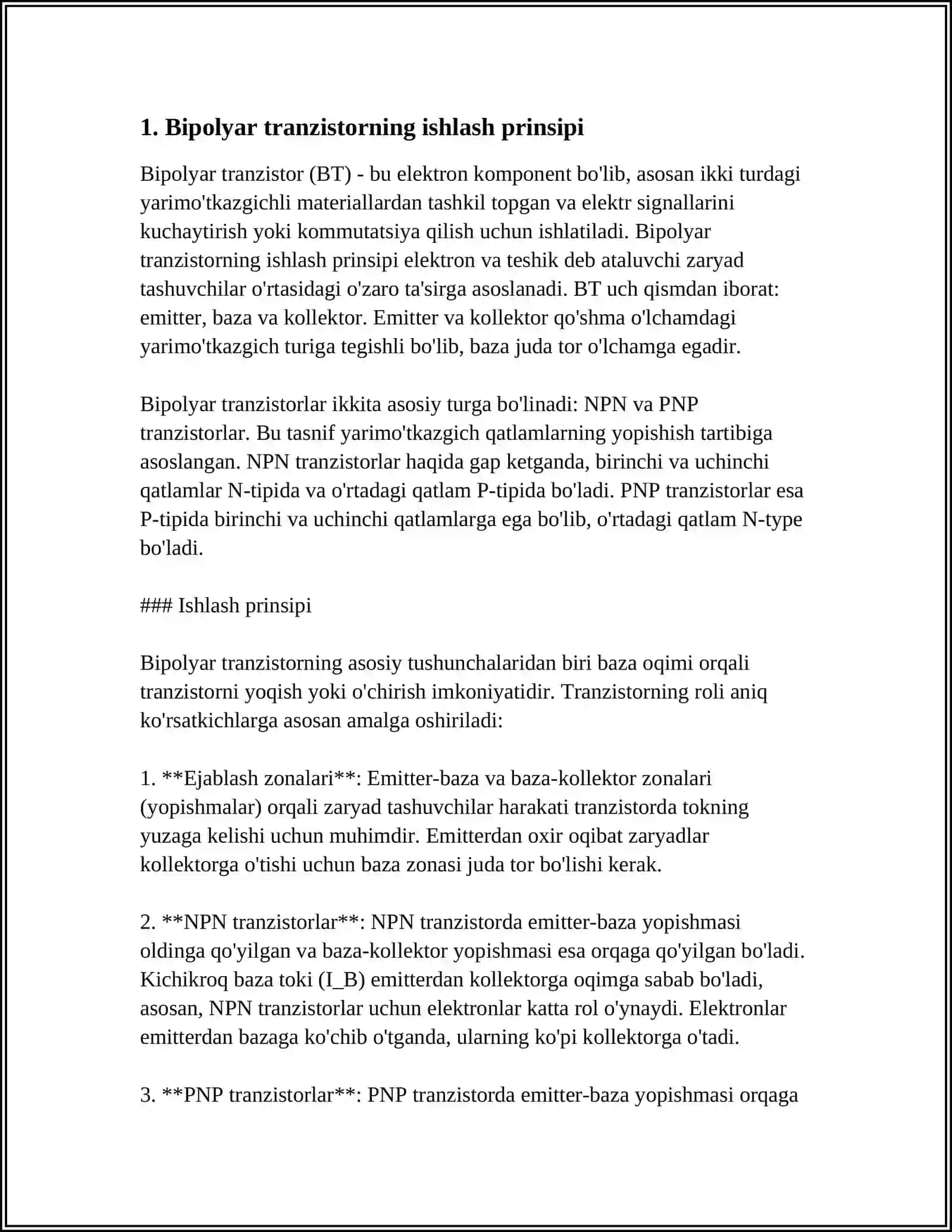 MUSTAQIL ISH Mavzu: BIPOLYAR TRANZISTOR ULANISH SXEMALARI 3