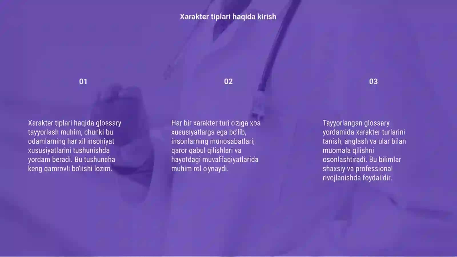 Xarakter tiplari haqida glossary tayyorlash 3