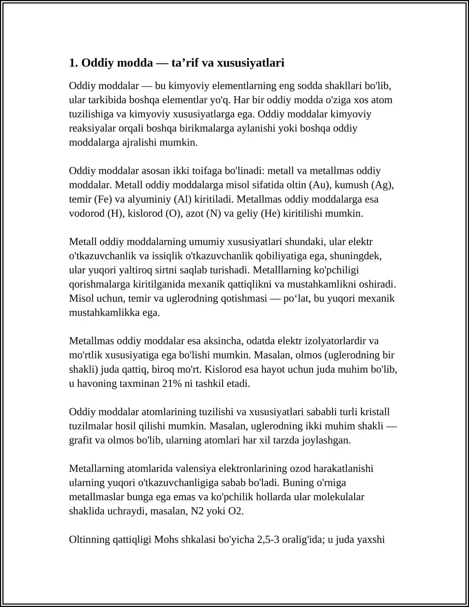 ODDIY MODDALAR, MURAKKAB MODDALAR. ALLOTROPIYA. MOL TUSHUNCHASI 3