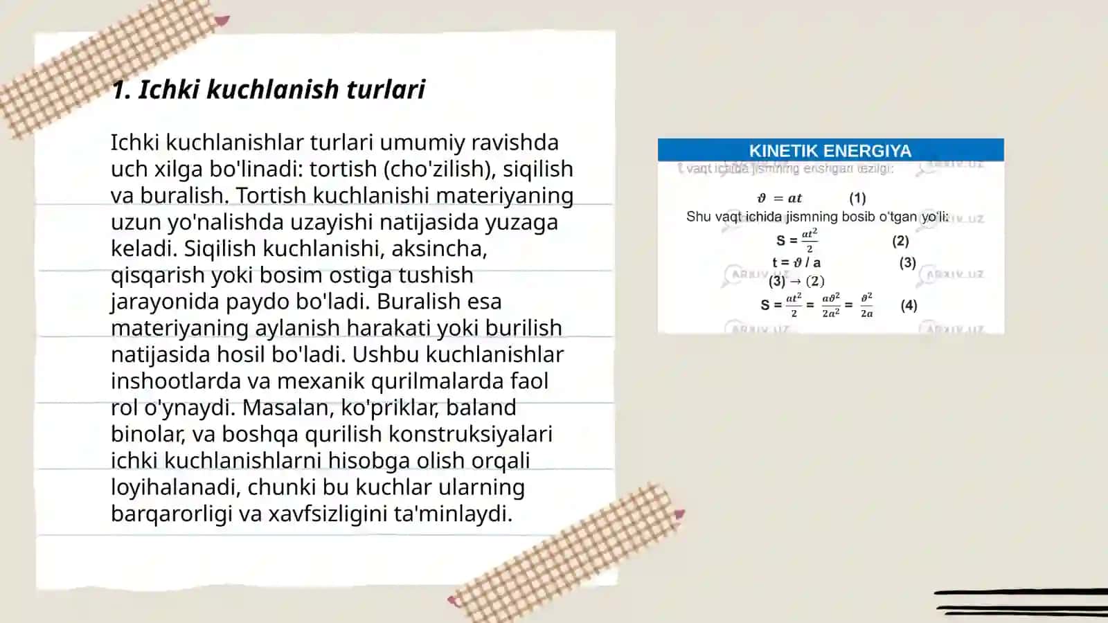 Ichki mexanik kuchlar va kuchlanish 3
