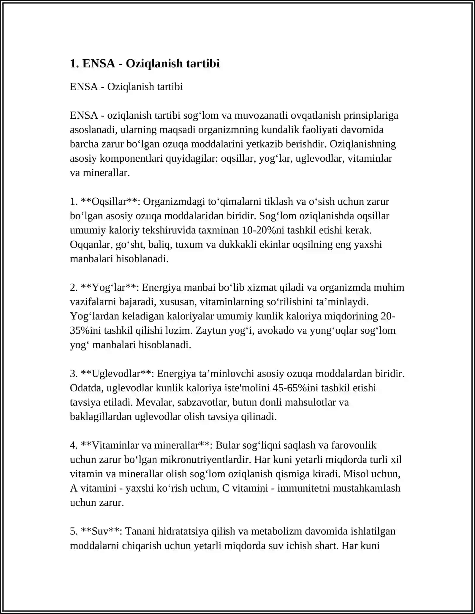 ENSA - Oziqlanish tartibi 3