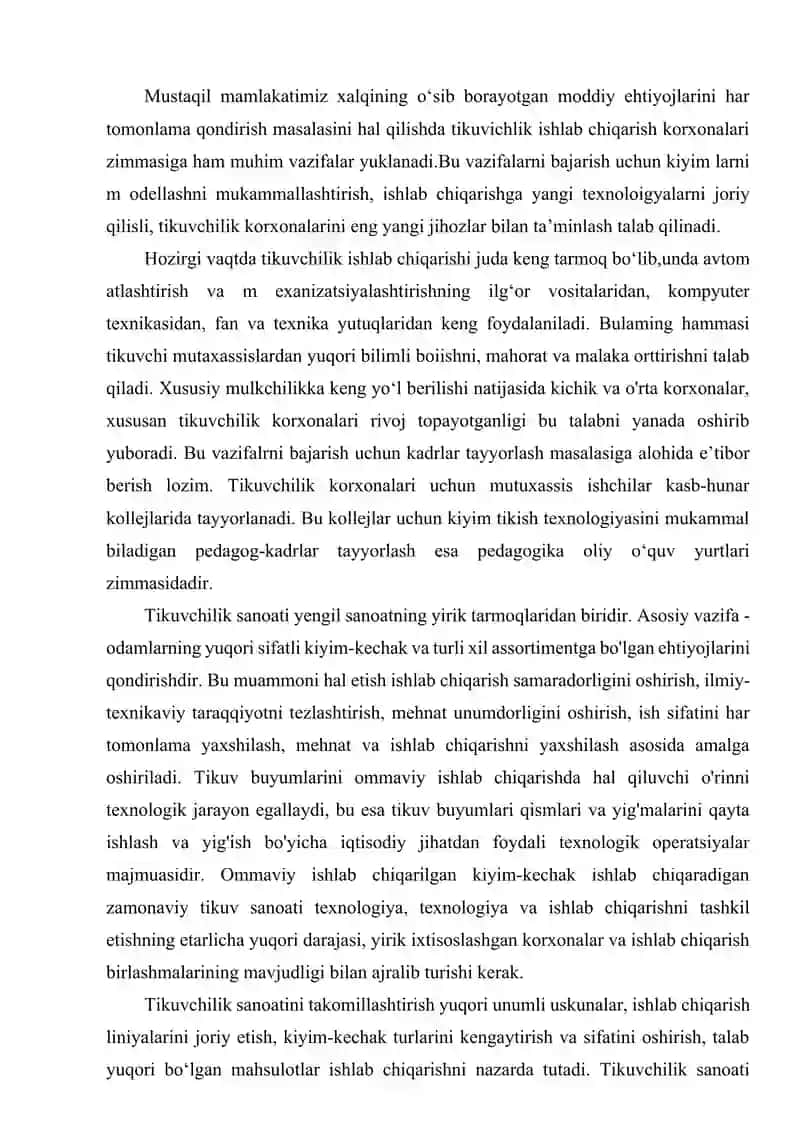 ERKAKLAR PIDJAGINI ISHLAB CHIQARISH TEXNOLOGIK JARAYONNI LOYIHALASH 3