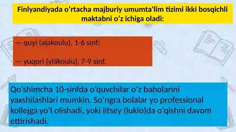 Finlyandiyada o‘rtacha majburiy umumta'lim tizimi 3