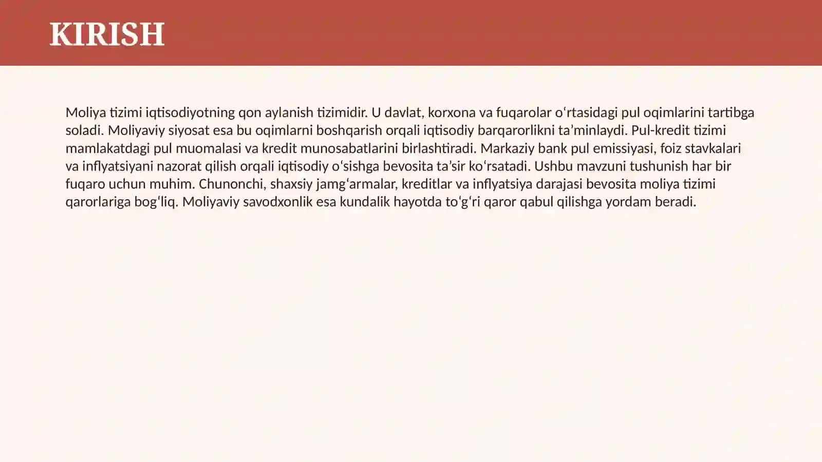 MOLIYA TIZIMI VA MOLIYAVIY SIYOSAT. PUL – KREDIT TIZIMI 3