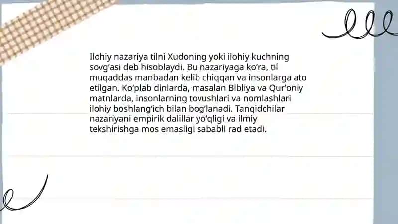 Tilning paydo boʻlishi toʻgʻrisidagi asosiy nazariyalar 3