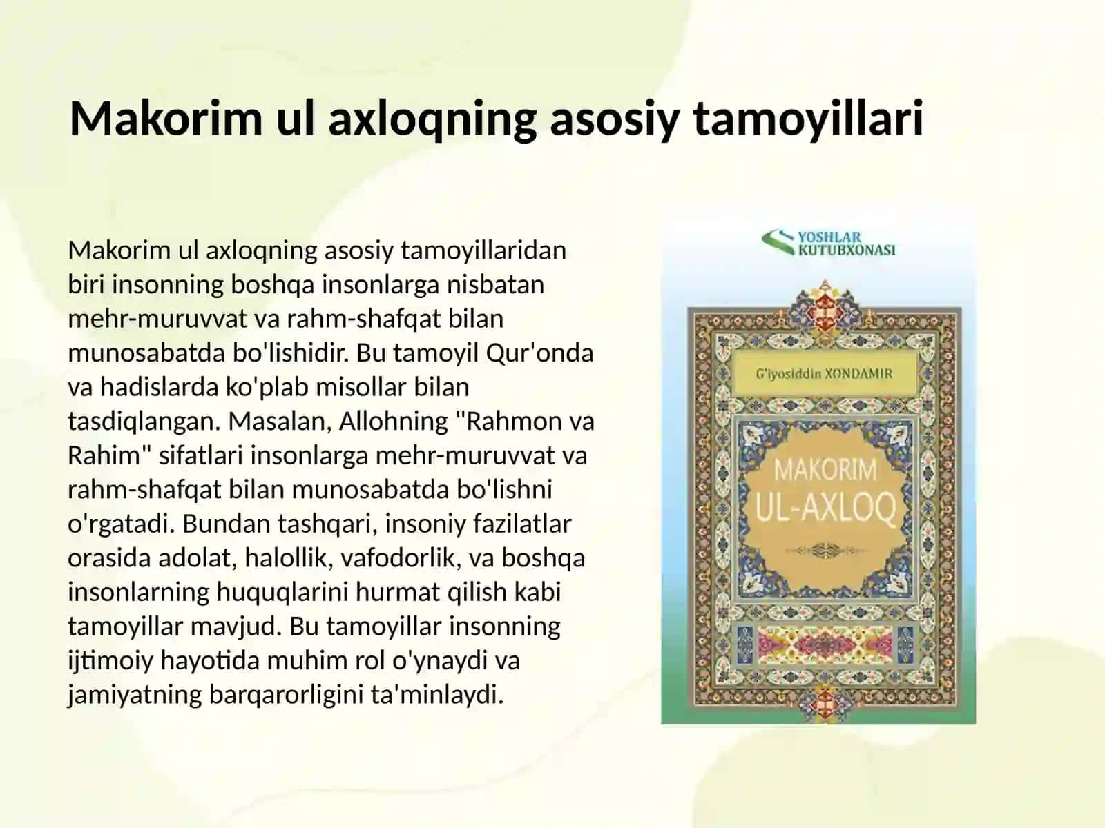 Makorim ul axloq asarida insoniy fazilatlar to'g'risida 3