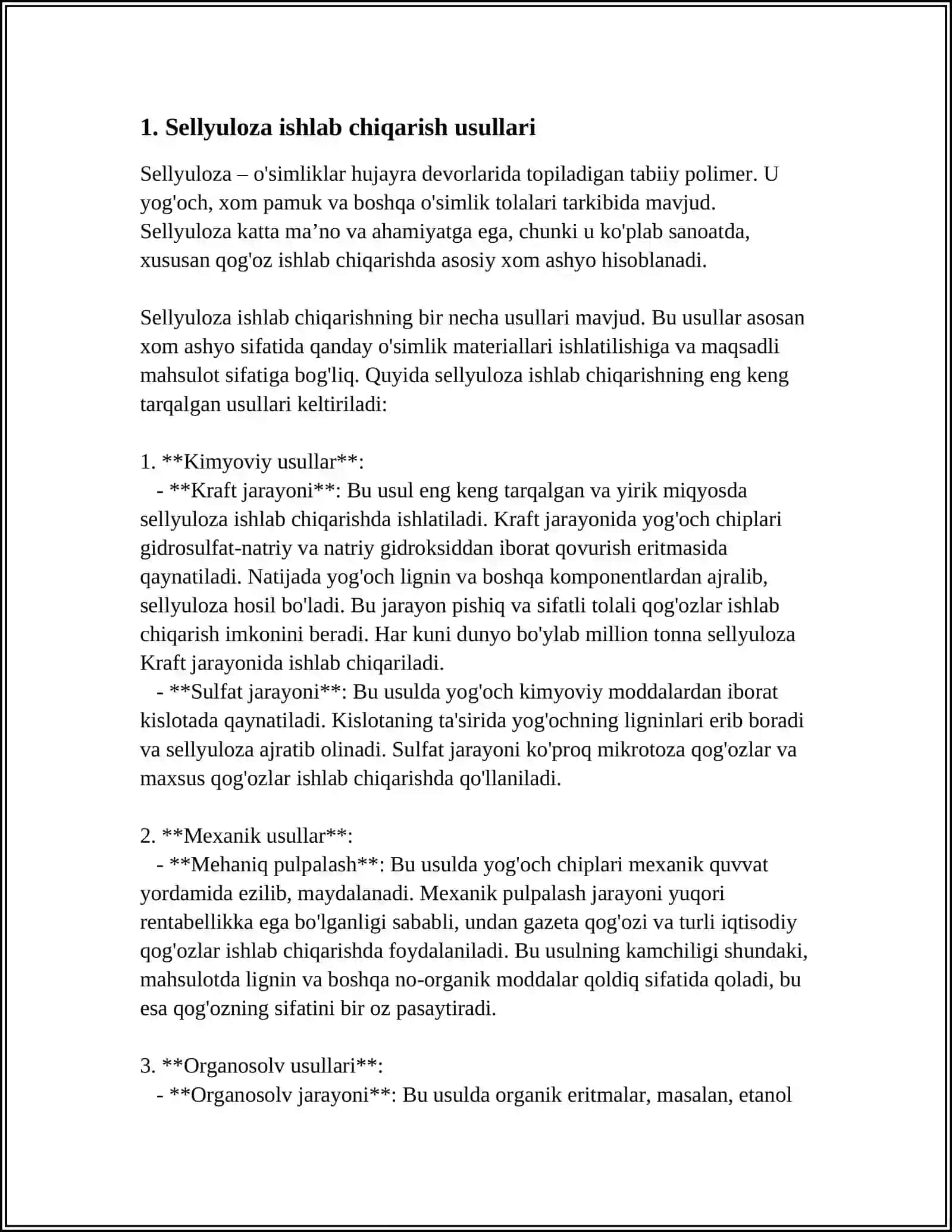 PAXTA MOMIGIDAN SELLYULOZA ISHLAB CHIQARISH 3