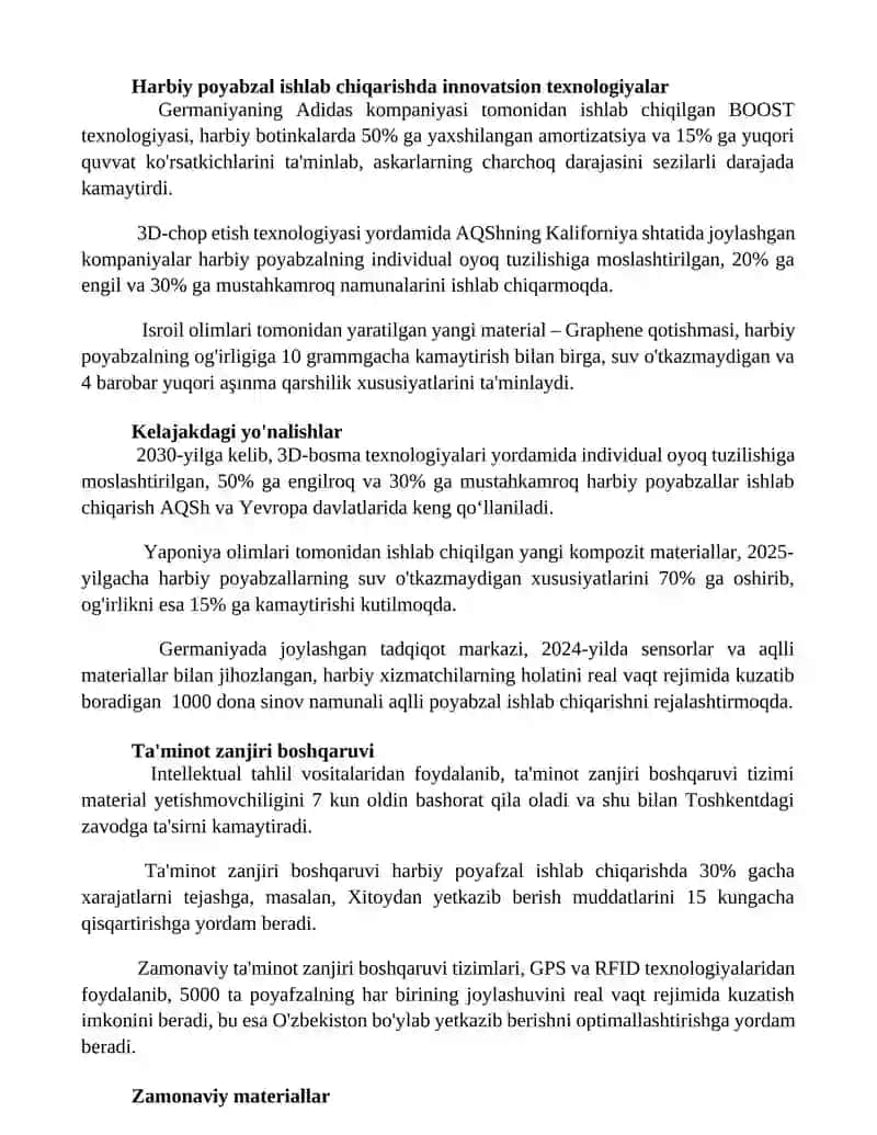 Harbiy poyabzalni ishlab chiqarishda innovatsion texnologiyalar 3