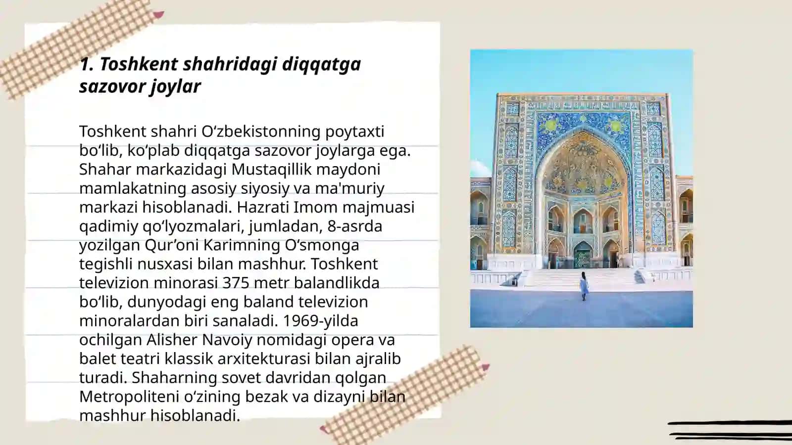 Toshkent shahridagi diqqatga sazovor joylar 3
