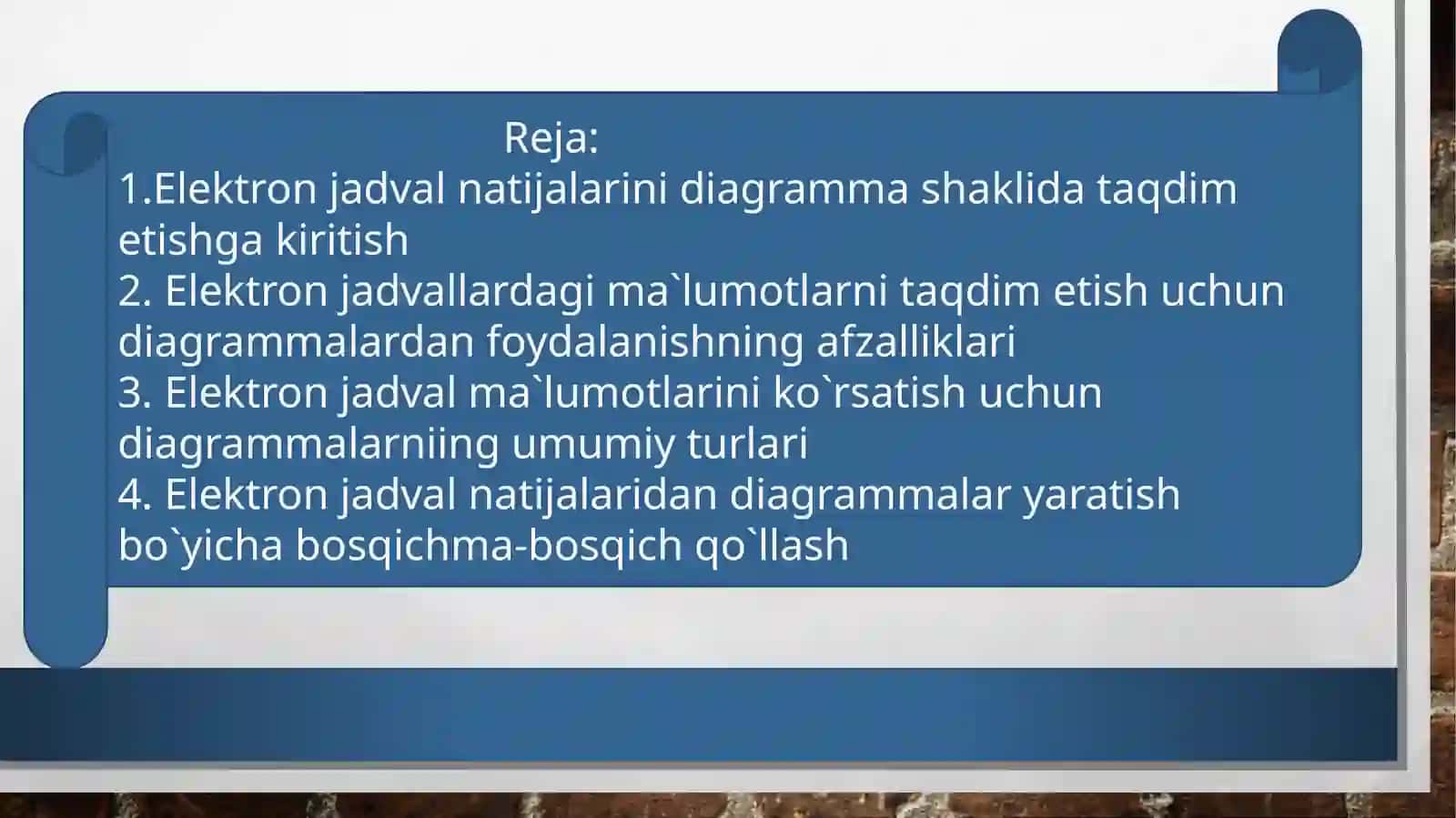 Elektron jadval natijalarini  diagrammalar sifatida taqdim etish 3