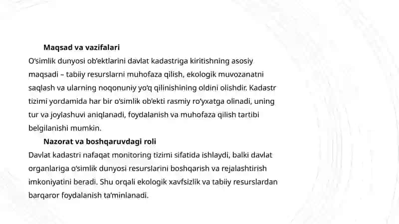 O'simlik dunyosi obtektlari davlat kadastri 3