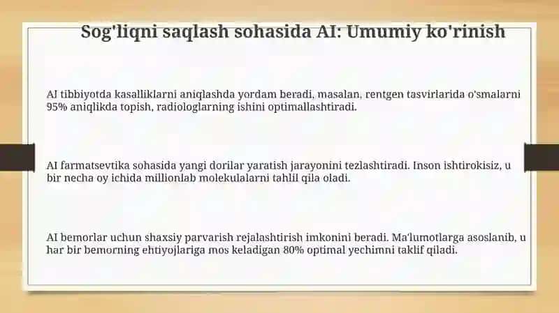 - Tags: AI, sog'liqni saqlash, tibbiyot 3