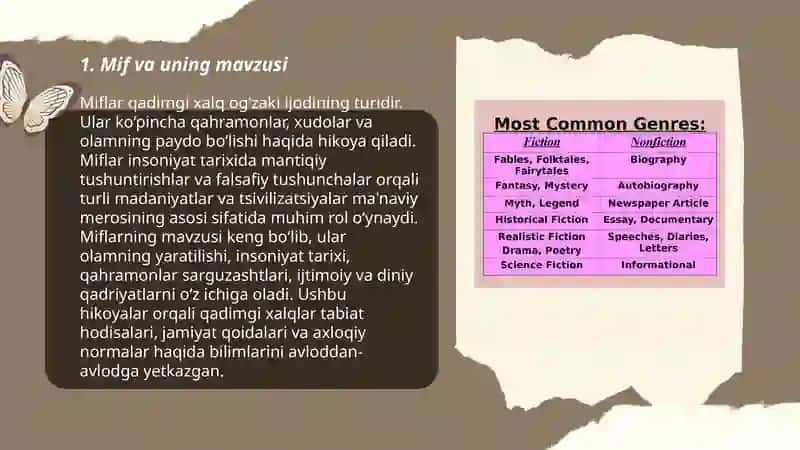 Mif va uning turlari. Afsona va rivoyatlar tahlili va tasnifi 3