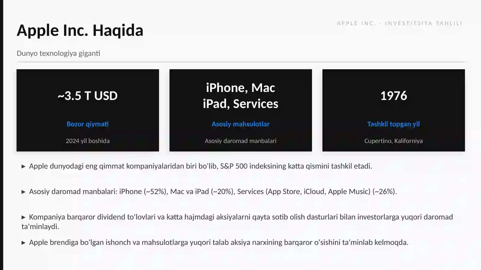 Apple Inc. Aksiyasiga Investitsiya Tahlili 3