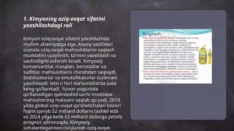 Kimyoning oziq-ovqat sanoatidagi ahamiyati 3
