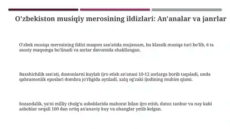 O'zbekistonning musiqiy tarixi va hozirgi kundagi san'ati 3