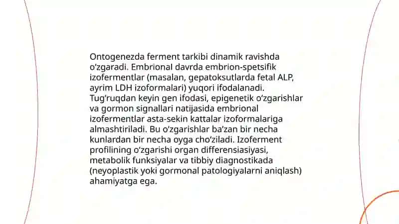 Ontogenezda ferment tarkibining oʻzgarishi 3
