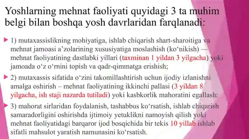 Mehnat faoliyati davrlari 3