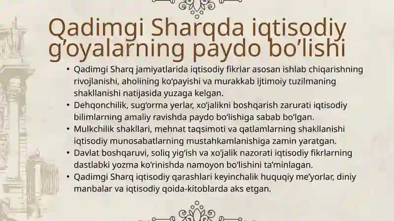 QADIMGI SHARQDAGI IQTISODIY G’OYALAR 3