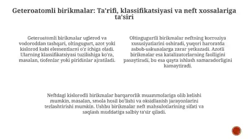 Neftning geteroatomli birikmalari va mineral komponentlari 3