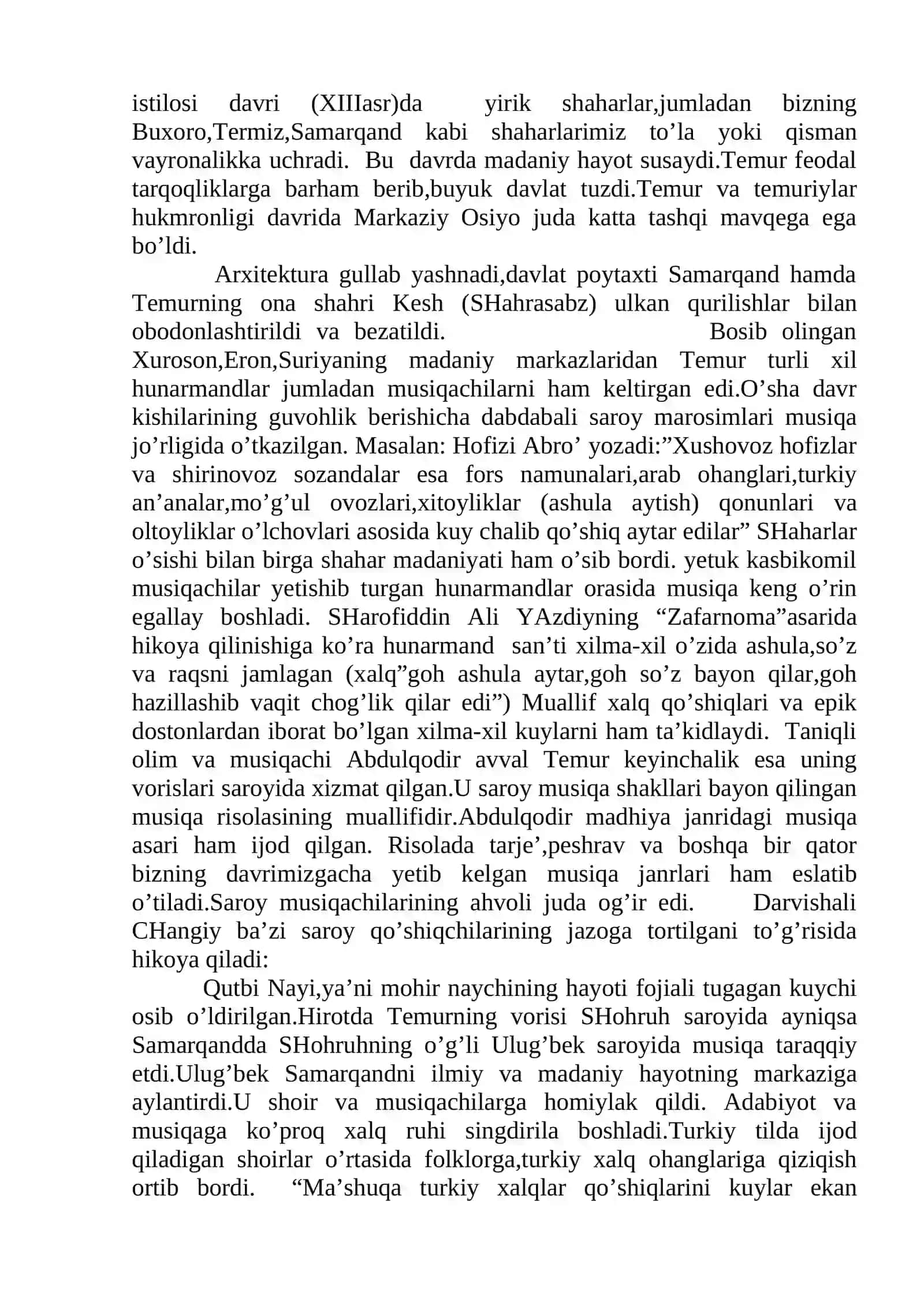Musiqa Tarixi fanidan Mustaqil ishi 3