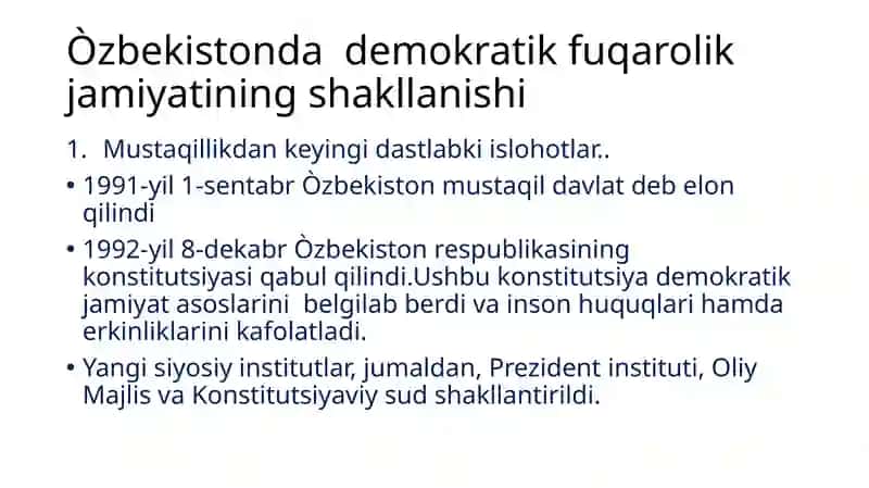 Òzbekistonda demokratik fuqarolik jamiyatining shakllanishi 3