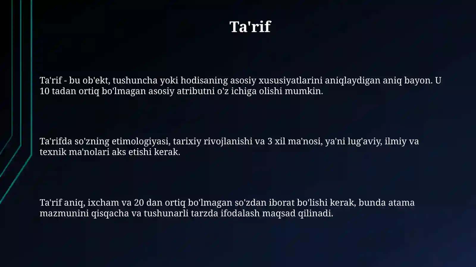 Ta'rif va Qo'llanilishi 3